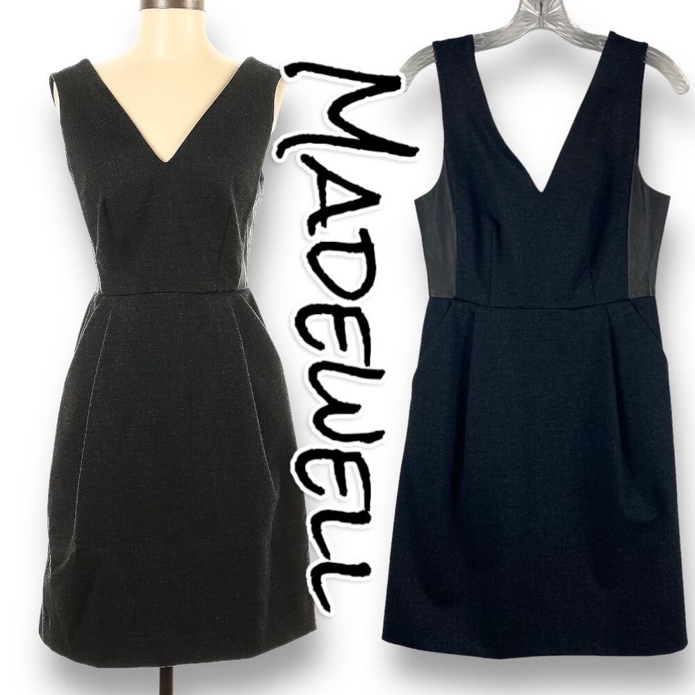 Madewell Ponte V-Neck Dress Leather Charcoal Gray Women’s Size 2